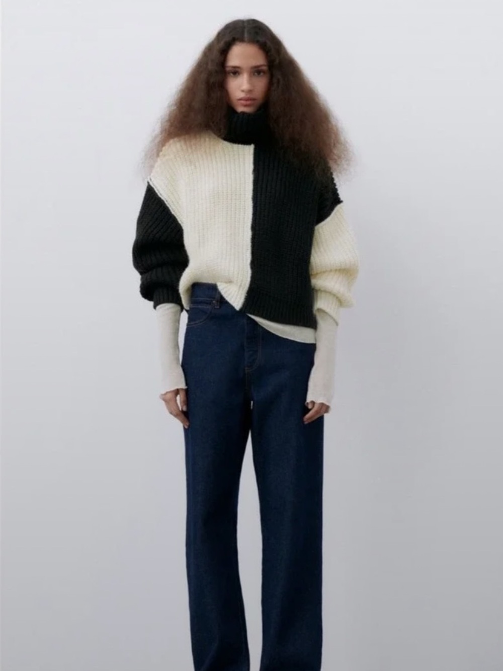 Zara Chunky Colorblock Turtleneck Sweater NWT